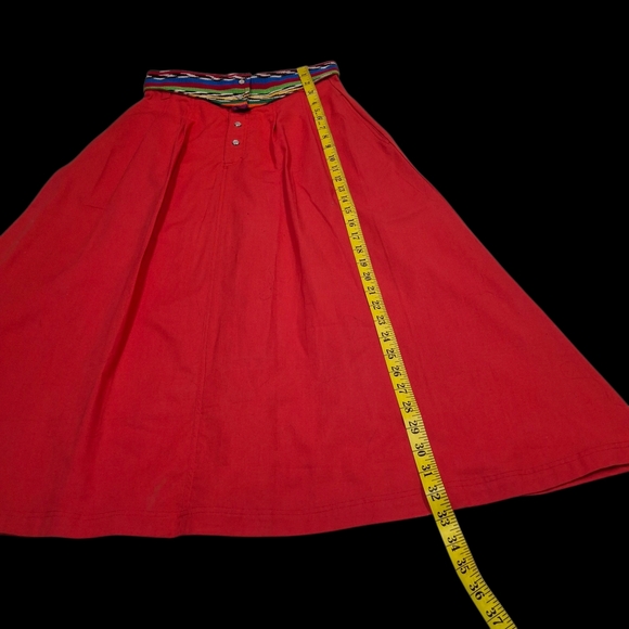 Guatemala Textiles Handwoven Cotton Serape Waist Red Corte Skirt  Size Small - Picture 14 of 16